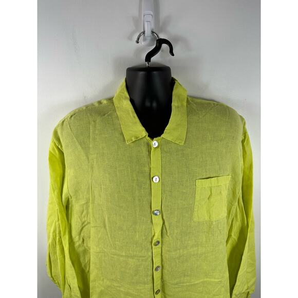 FLAX Linen Button up Longsleeve Women's Large Bright Yellow Pearlescent Buttons - Picture 8 of 11